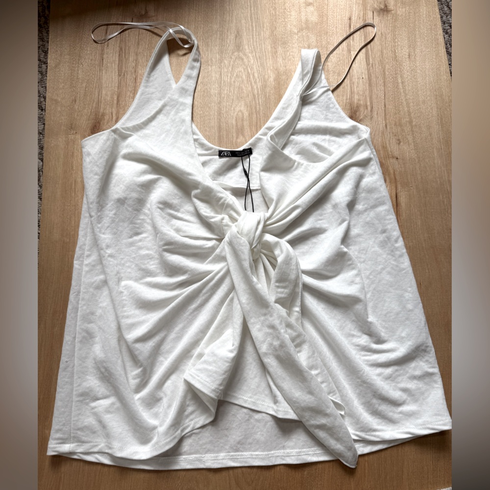 🤍 Zara White Tie-Front Tank Top